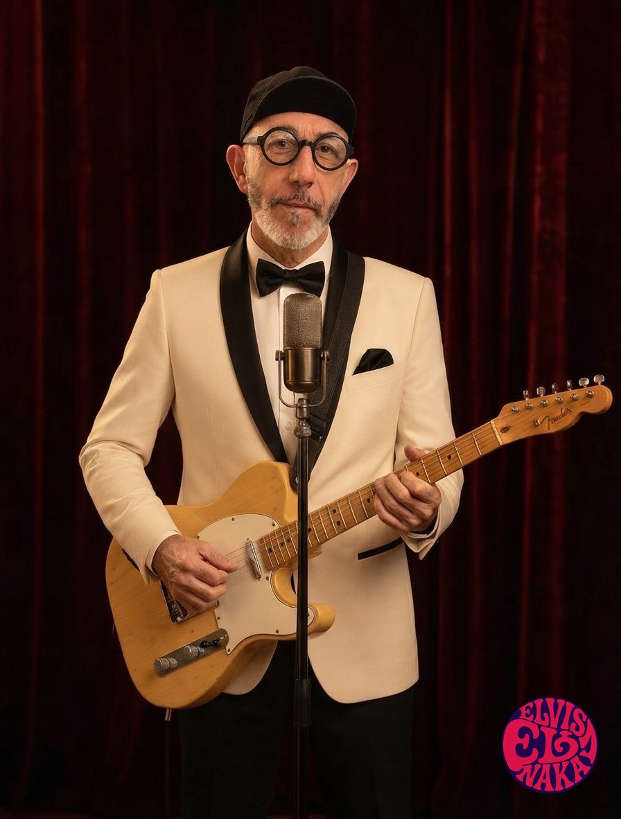 Elvis Naka con la Telecaster ante el micrófono vintage